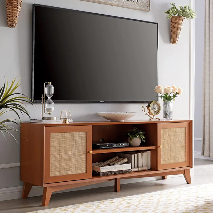 LinetsTVStandfor75InchTVwithNaturalRattanDoorLargeMediaConsolewithAdjustableShelf 3 1