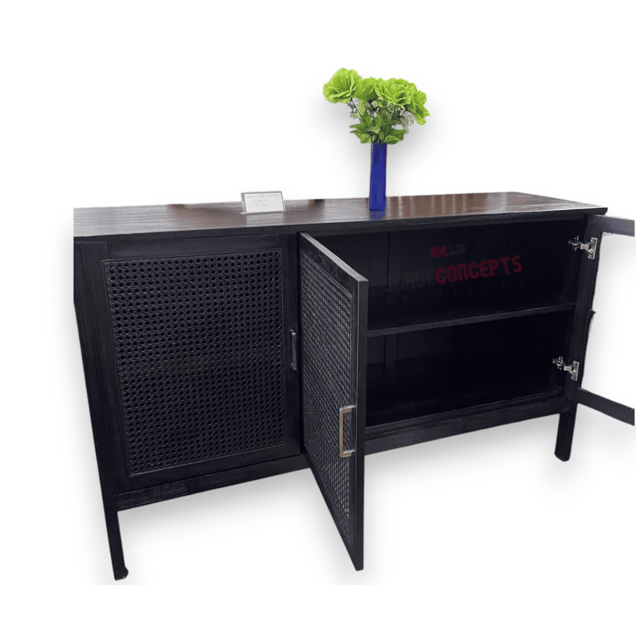 black-teak-rattan--sideboard-3-doors