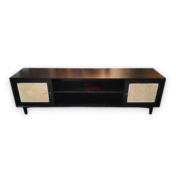 black tv console rattan white background front
