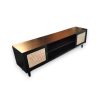 black tv console rattan white background side