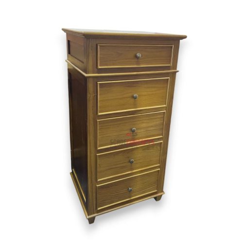 teak vintage chest 5 drawers white background