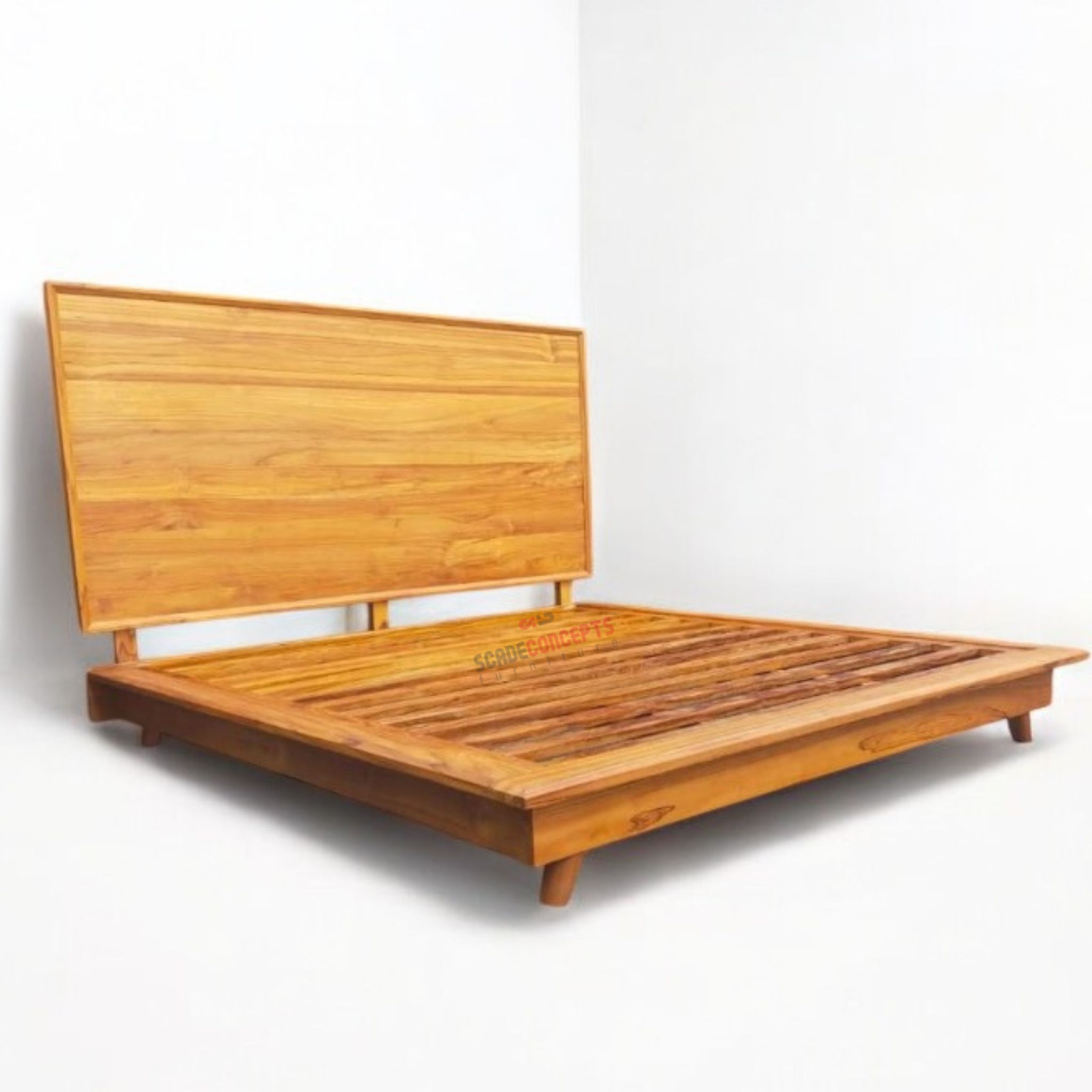 thing teak bed frame right side view big headboard