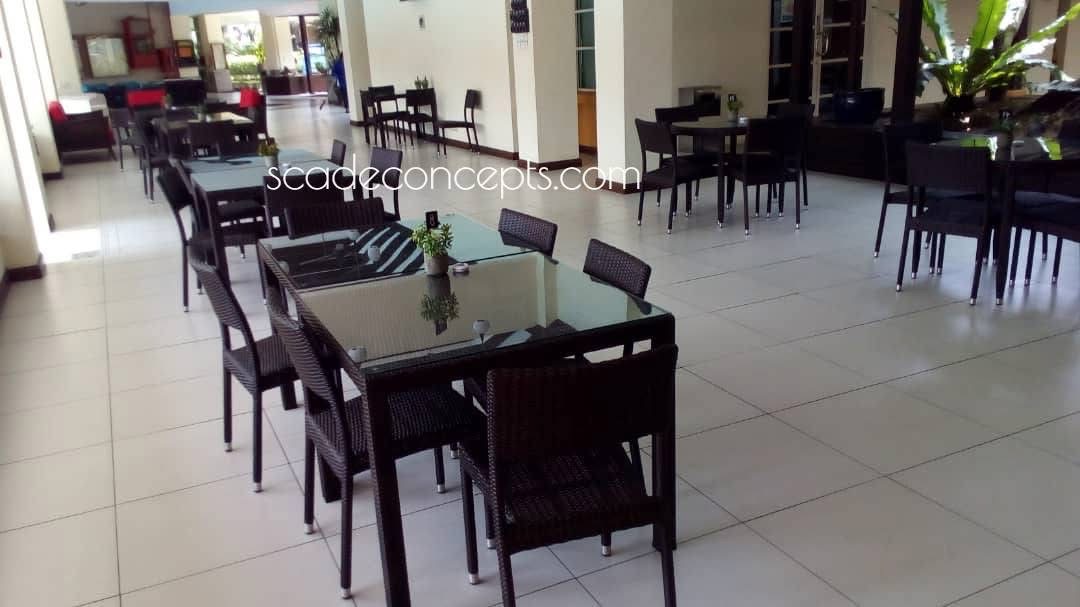 Commercial Projects black wicker arm chairs tables