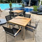 Commercial Projects stainless steel teak table with batyline chairs 1  150x150