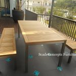 Commercial Projects stainless steel teak wood dining table with benches  150x150