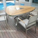 Commercial Projects stainless steel teak wood table with batyline chairs poolside  150x150
