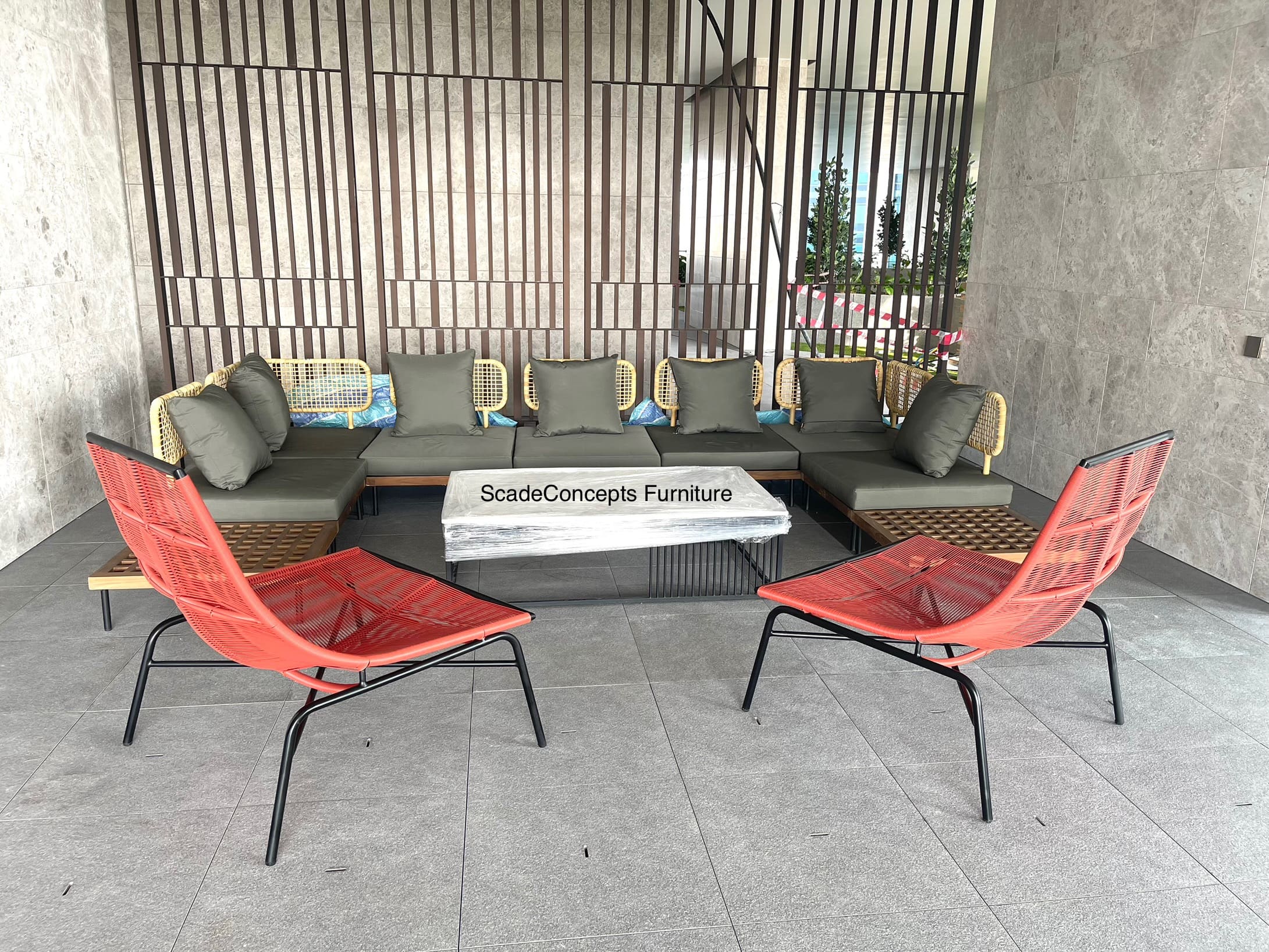 Commercial Projects teak sofa set wicker chairs table 2