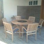 Commercial Projects teak wood stainless steel round table with arm chairs cushions poolside outdoor 1 150x150