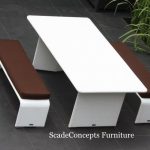 Commercial Projects wicker white brown cushions bench table set  150x150