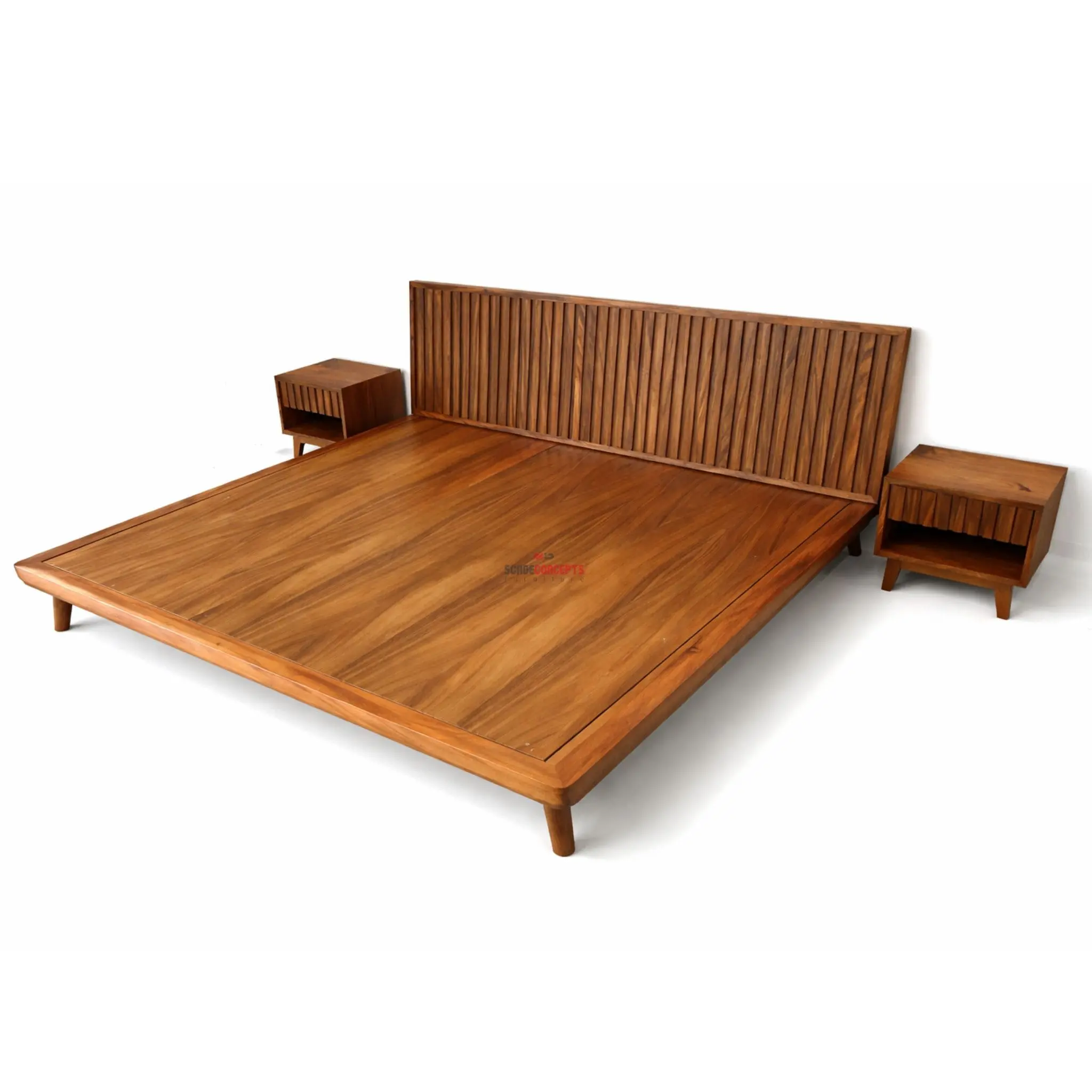 Nordik Slatted Teak Bed frame sideview