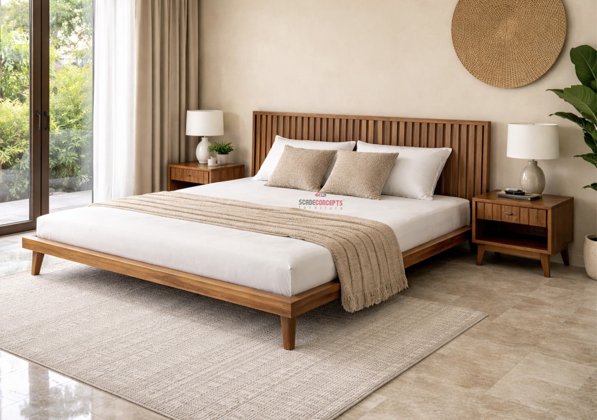 Nordik Slatted Teak Bed frame sideview inspo