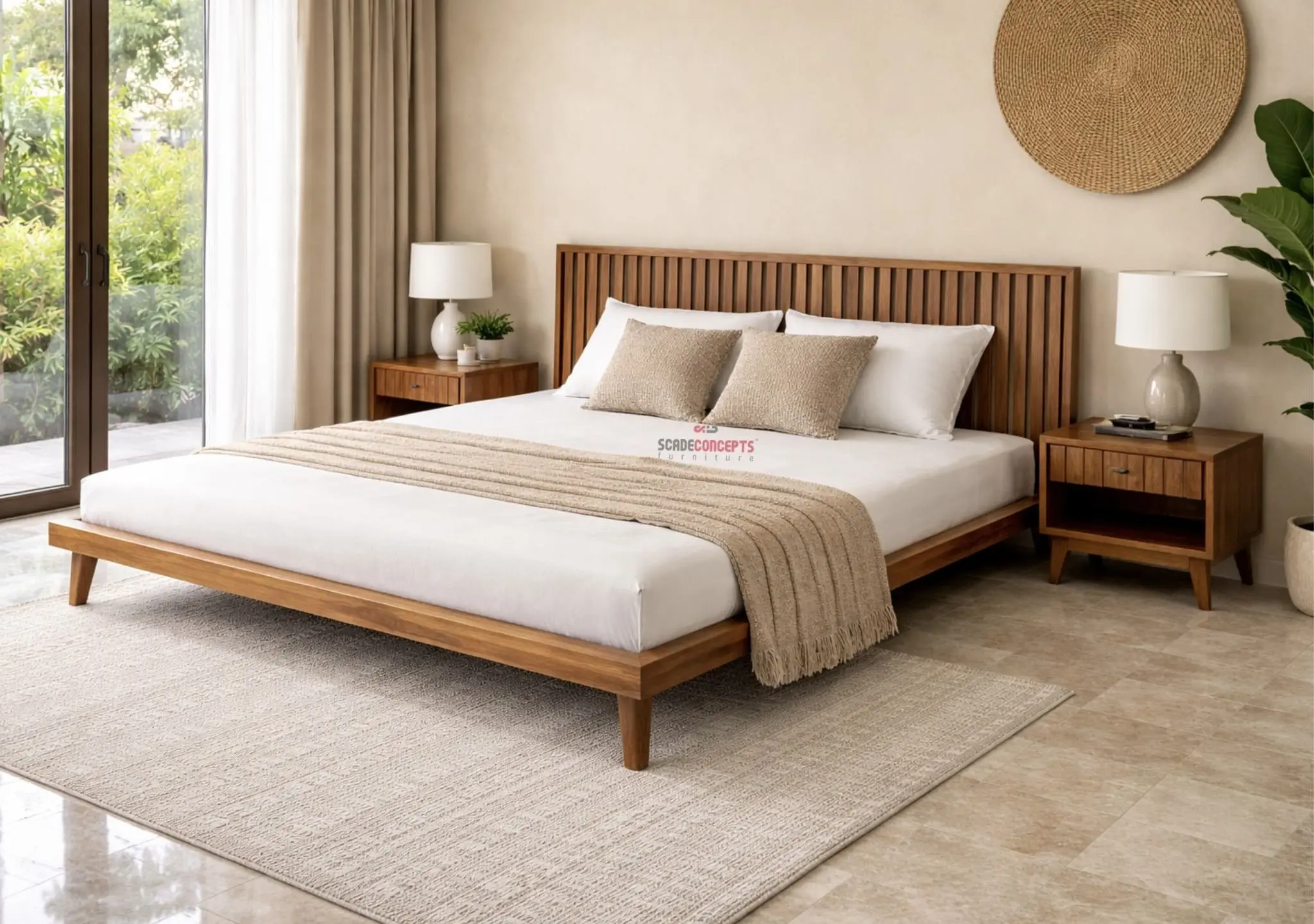 Nordik Slatted Teak Bed frame sideview inspo