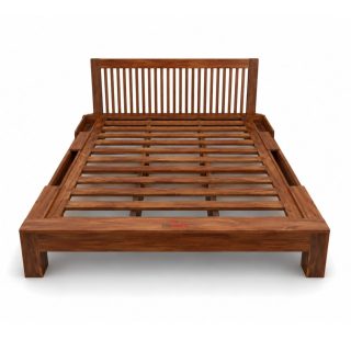 Valmere Solid Teak Platform Storage Bed front angle