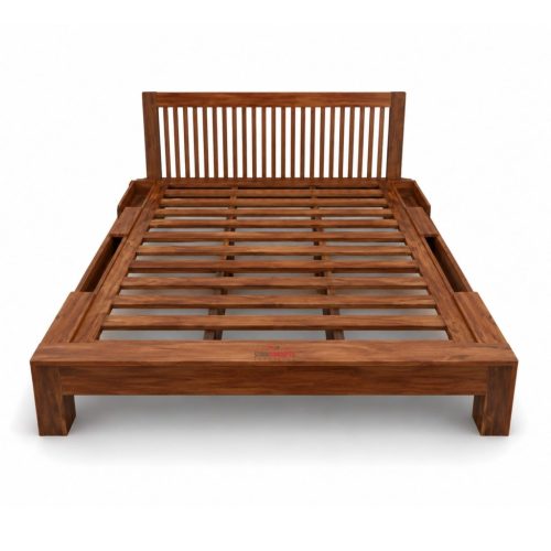 Valmere Solid Teak Platform Storage Bed front angle