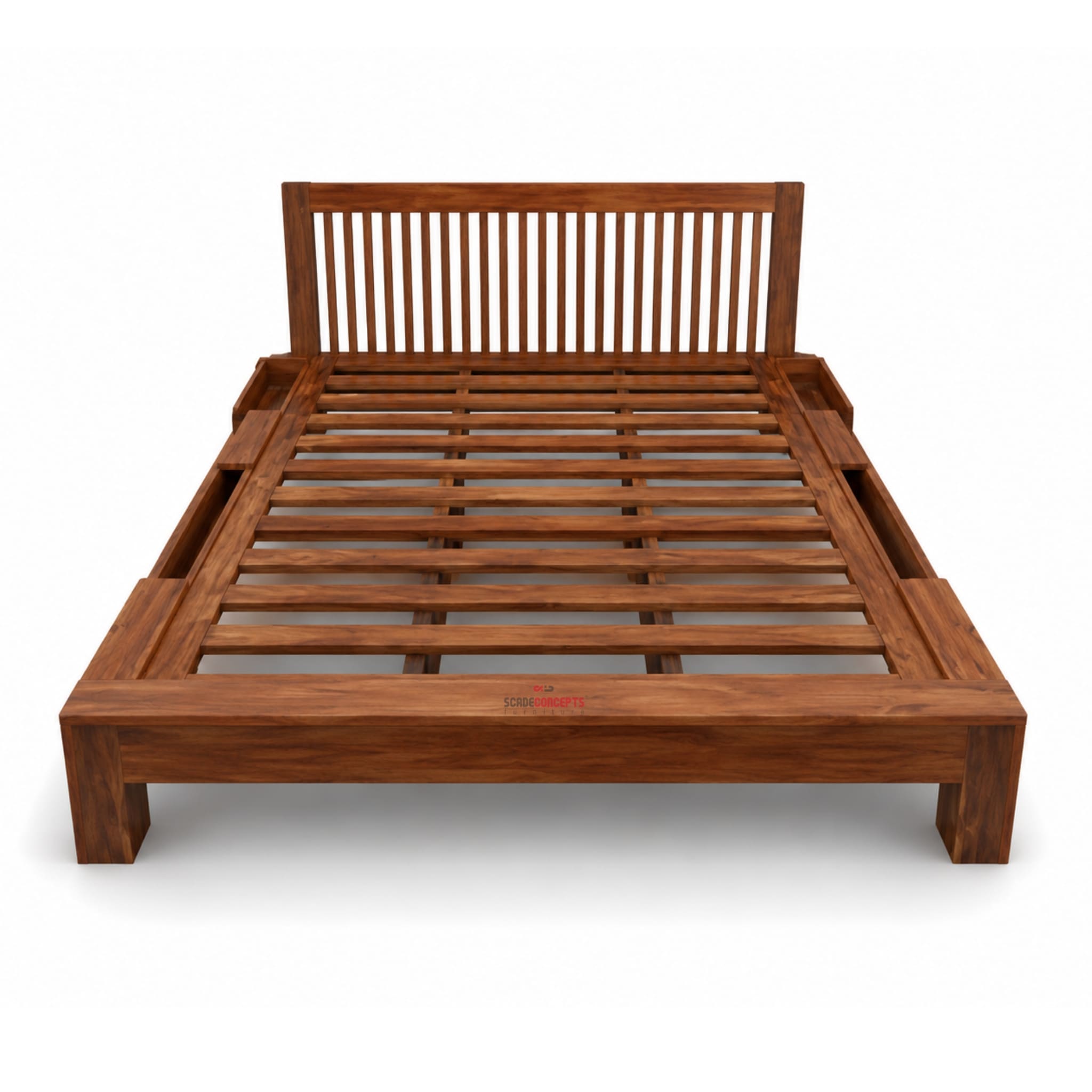Valmere Solid Teak Platform Storage Bed front angle