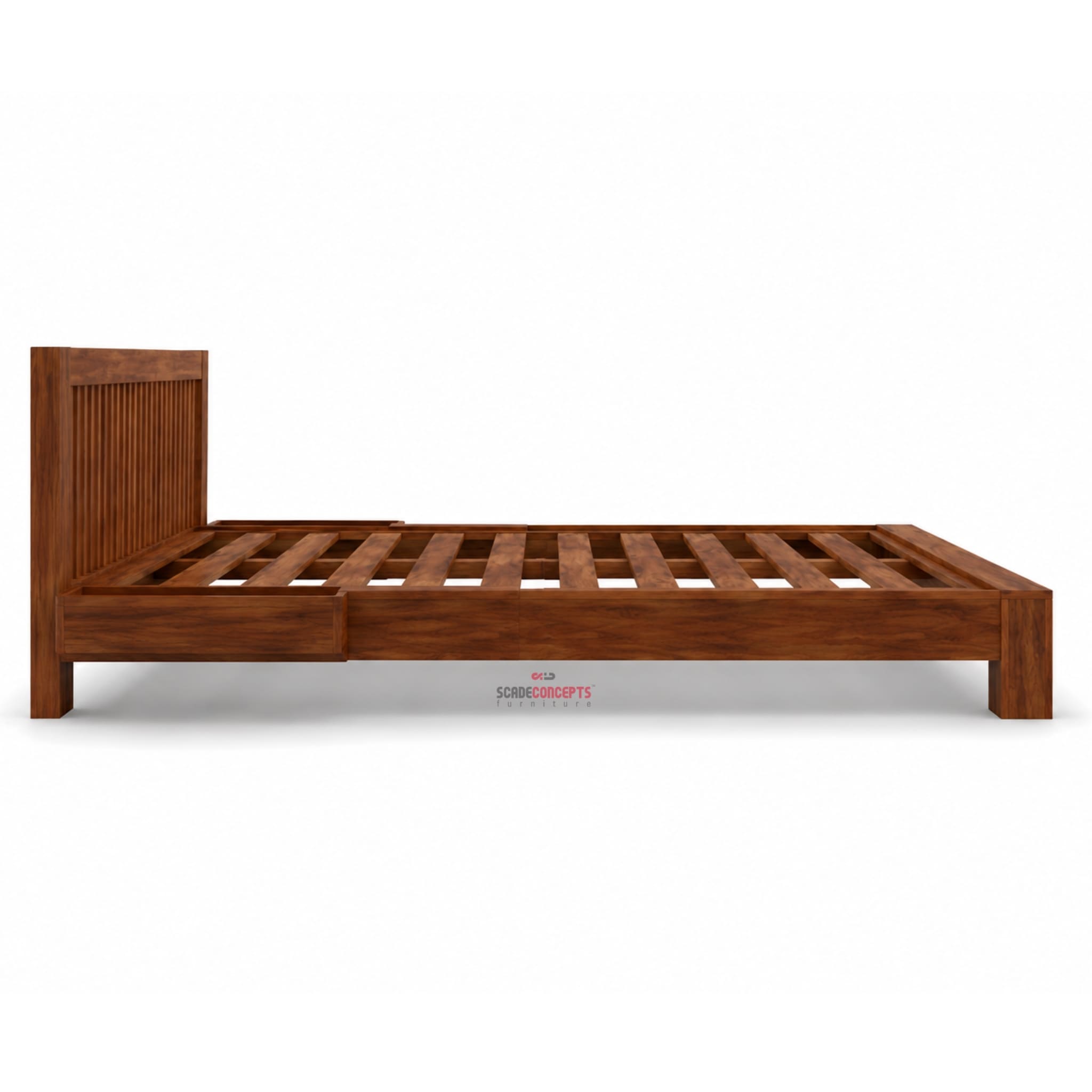 Valmere Solid Teak Platform Storage Bed side angle
