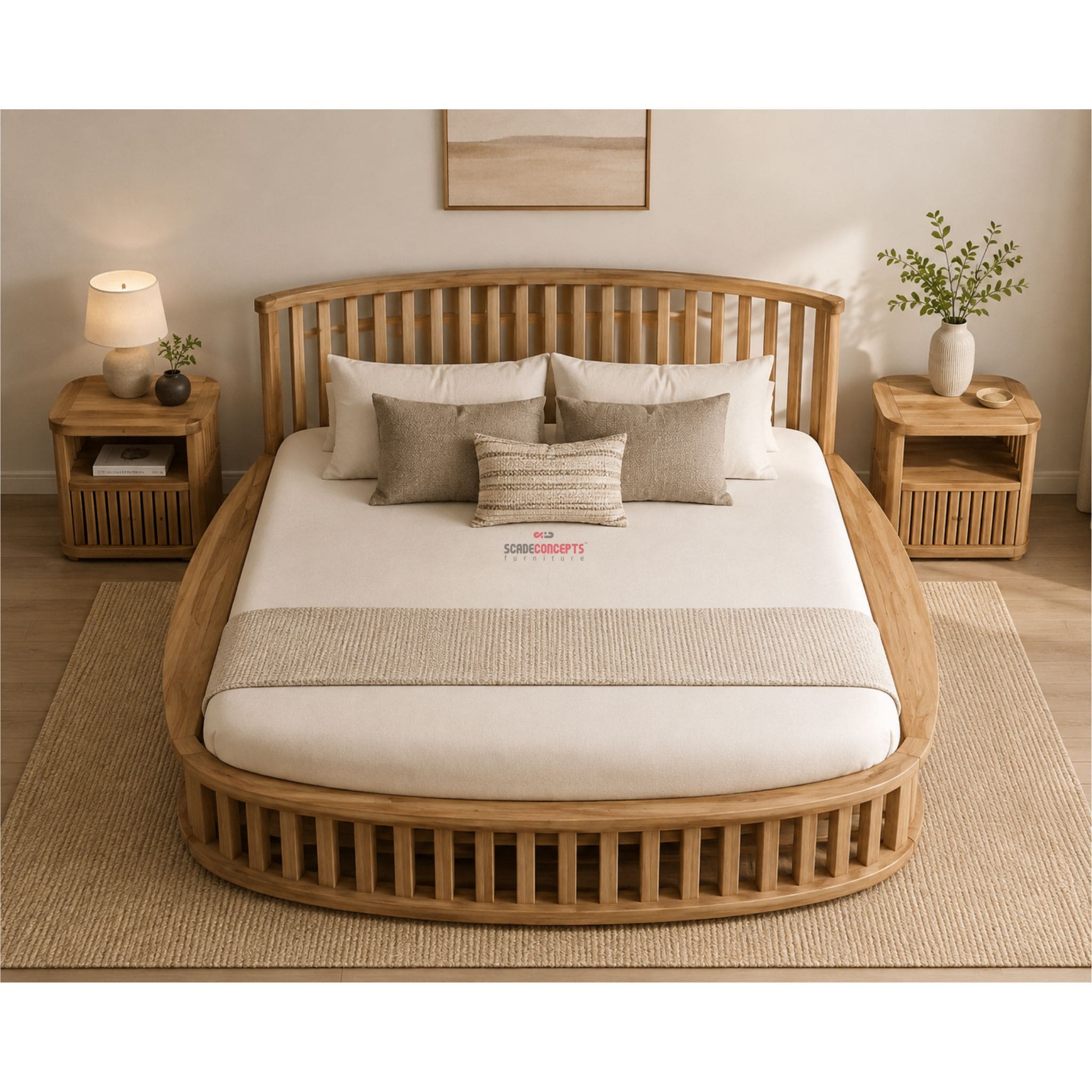 The orbis round teakwood bed frame inspo