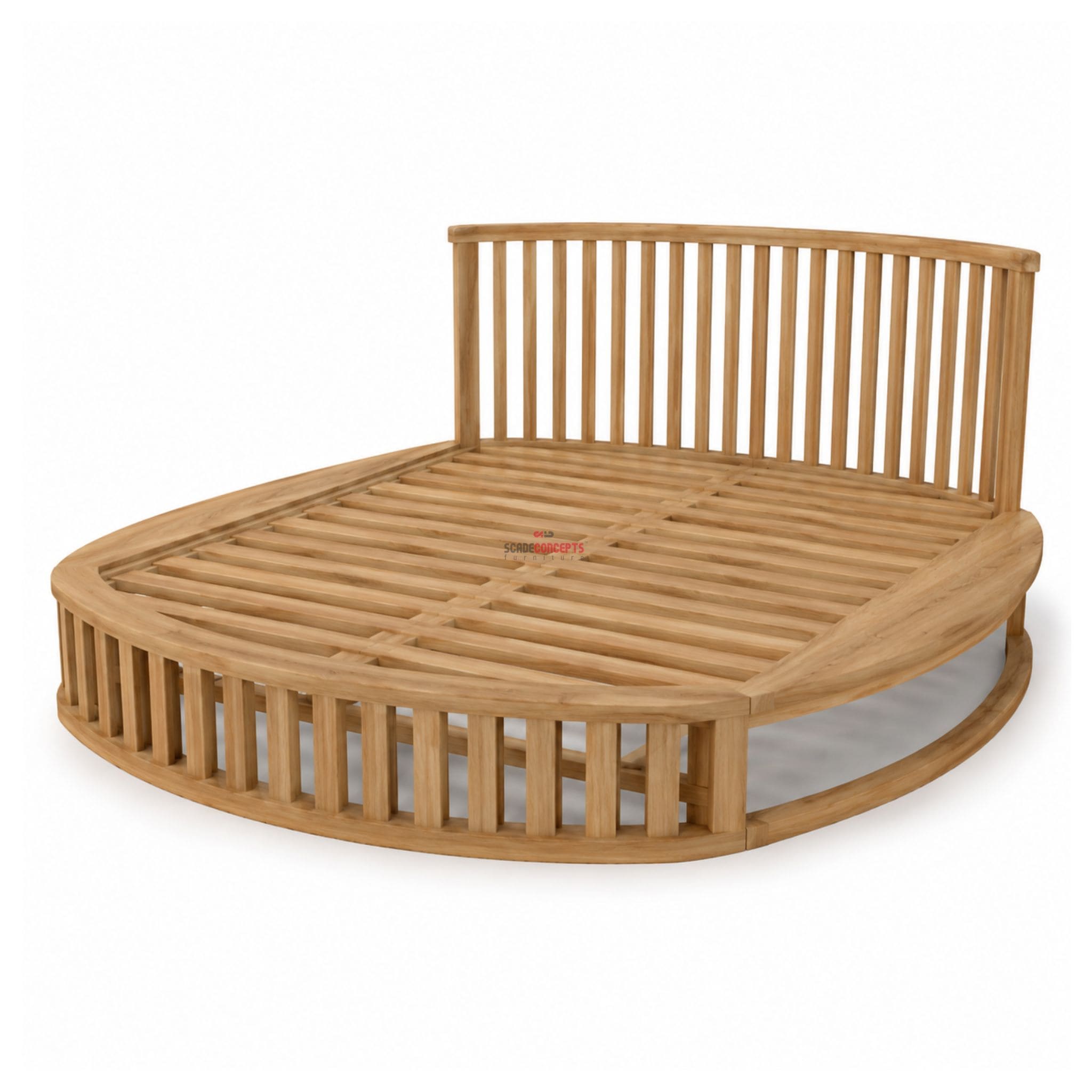 The orbis round teakwood bed frame side
